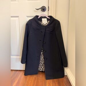 Kate Spade Etta Black Wool Vintage Bow Design Neckline Pea Coat